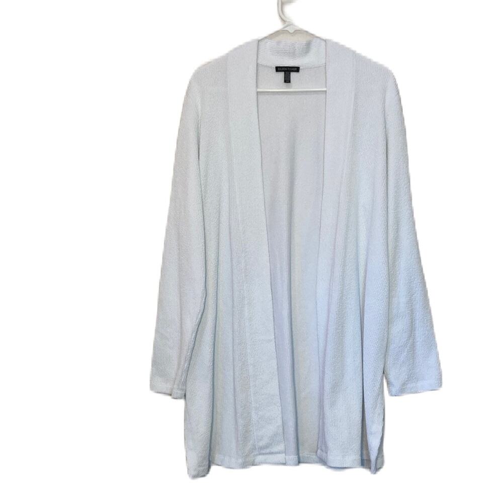 Eileen Fisher Womens Textured Duster Open Front White Cardigan Jacket Size L